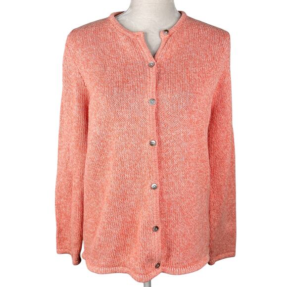 LL Bean Womens Peach Cardigan Sweater Thick Cotton Large - Picture 1 of 8